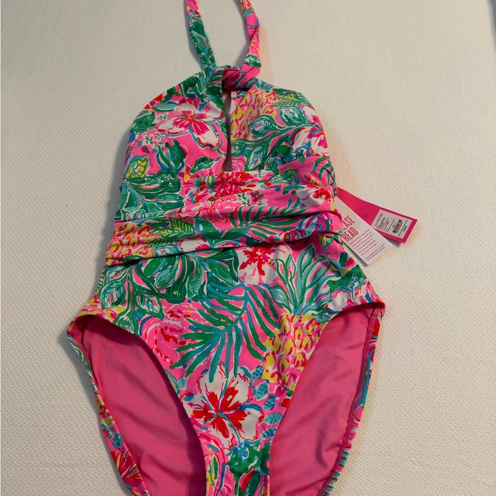 NWT Lilly Pulitzer ledger halter one piece journey to the jungle print